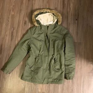 Small olive green zip up coat